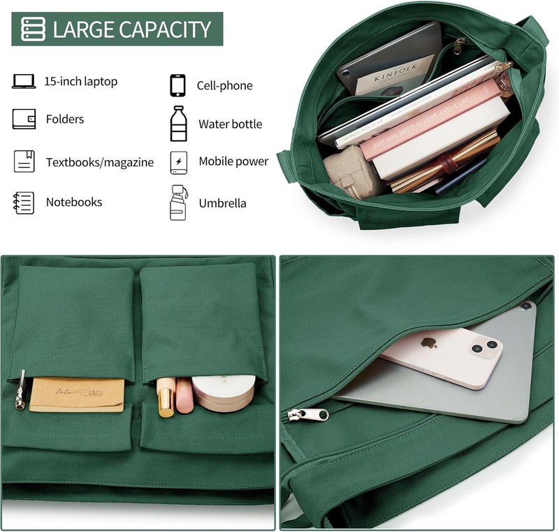 KALIDI FANCY FOREST KALIDI Canvas Tote Bag Messenger Bag, Large Crossbody Bag for Women or Men, Casual Canvas Shoulder Bag for College Work Daily - Image 3